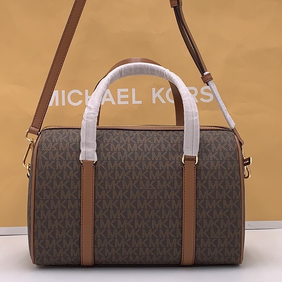 MICHAEL KORS JST TRAVEL MEDIUM DUFFLE SATCHEL SHOULDER CROSSBODY BAG MK BROWN - Picture 5 of 16